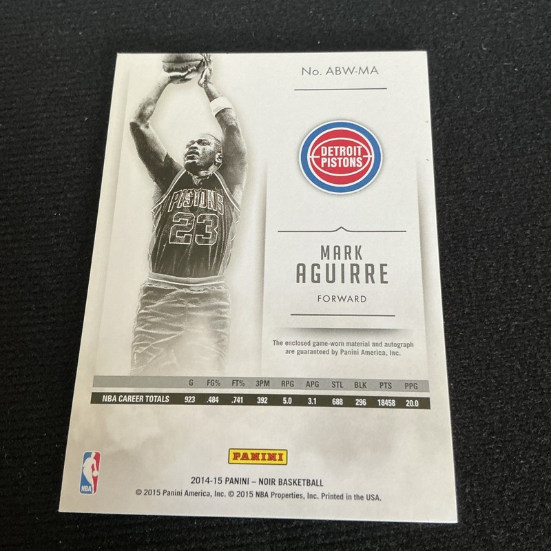 2014-15 Noir Mark Aguirre Auto Prime Black and White Game Used Patch #13/25 view 2