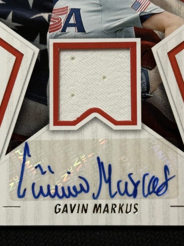 2025 Panini USA Baseball GAME USED JERSEY/ AUTO Gavin Markus, item 1 view 2