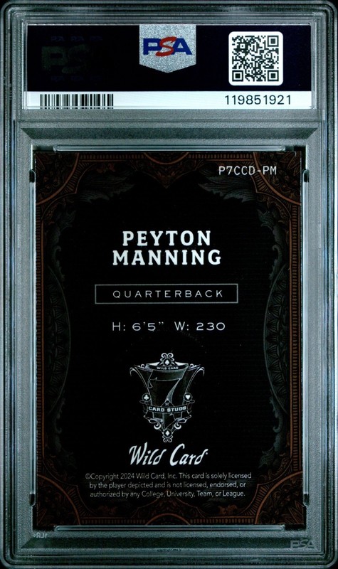 Peyton Manning 2024 Wild Card 7 Card Studs Platinum 1/1 Graded Card PSA 10 view 2