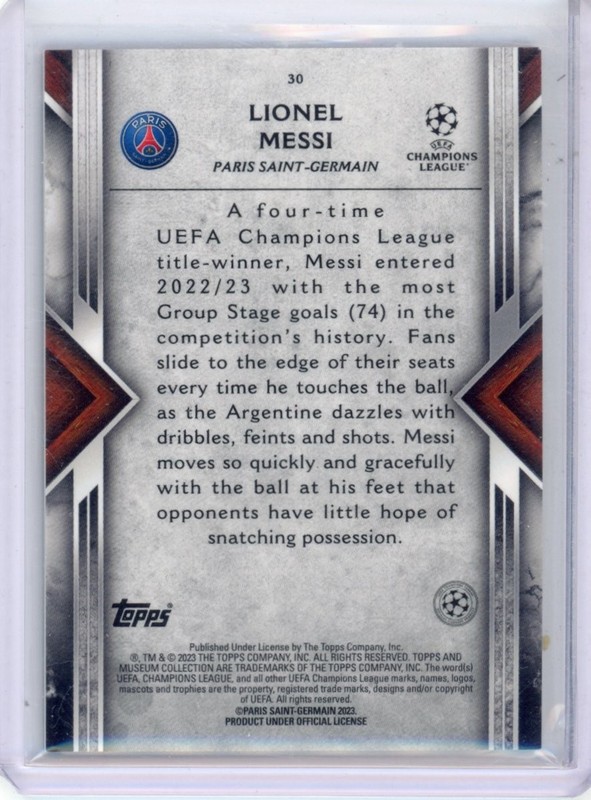 Lionel Messi 2022-23 Topps Museum UEFA Champions League Purple /99 #30 view 2