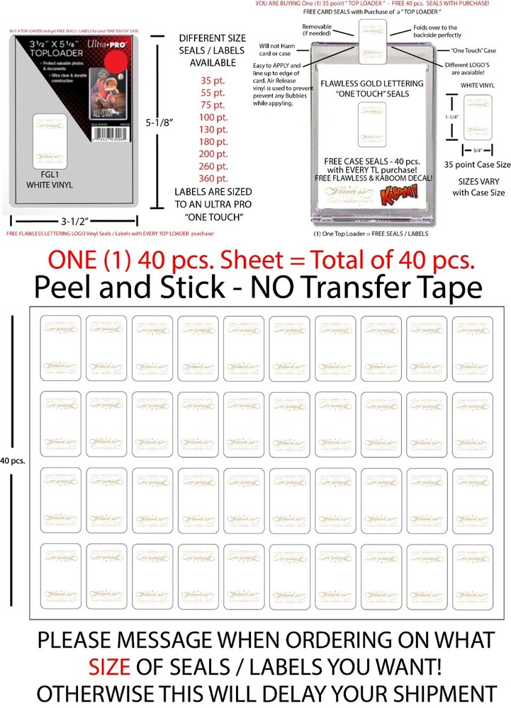 ONE TOUCH STICKER  PANINI FLAWLESS CARDS 40 pcs. 9 SIZES PANINI FLAWLESS LABELS