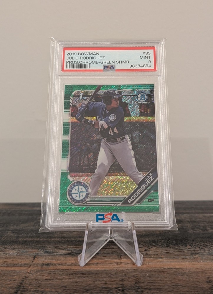 2019 BOWMAN JULIO RODRIGUEZ BCP-33 GREEN SHIMMER /99 PSA 9