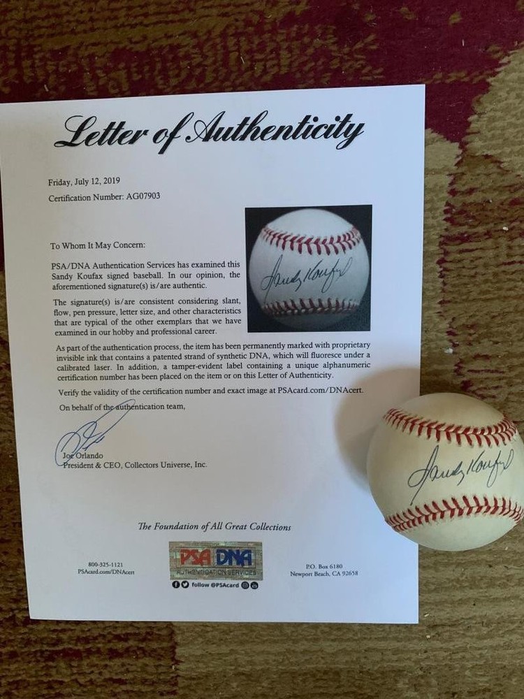 Sandy Koufax Signed Autograph Auto Ball Baseball PSA PSA/DNA COA LOA Rawlings