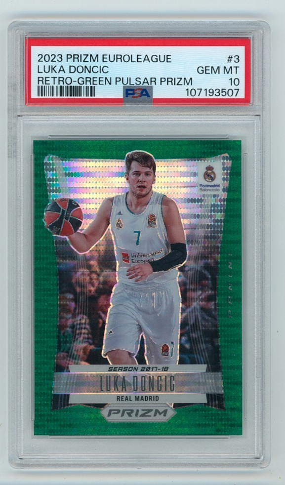 2023 -24 Prizm Euroleague Luka Doncic Retro Green Pulsar Prizm 6/25 PSA 10 Gem