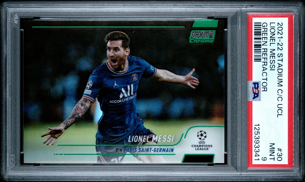 Lionel Messi 2021-22 Topps Stadium Club Chrome UCL Green Refractor /150 #30