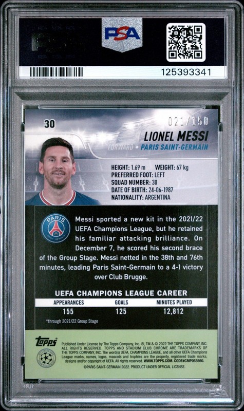 Lionel Messi 2021-22 Topps Stadium Club Chrome UCL Green Refractor /150 #30 view 2