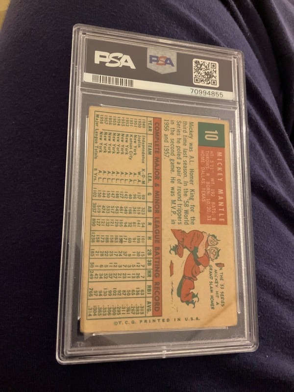 1959 Topps Mickey Mantle #10 PSA 2 Vintage Baseball view 2
