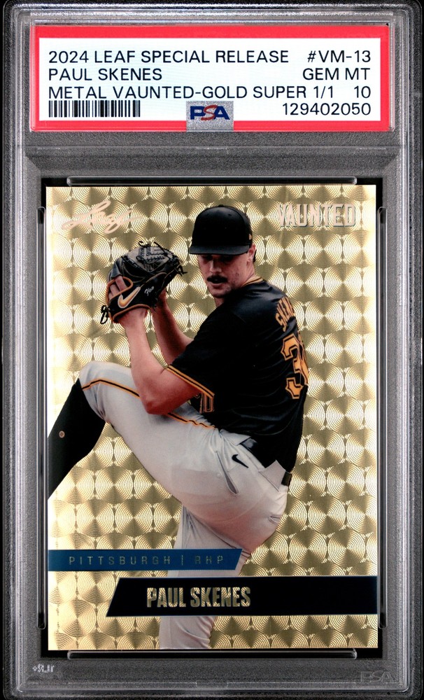 PSA 10 Paul Skenes 2024 Leaf Vaunted Metal #VM-13 Gold Superprismatic 1/1 Card