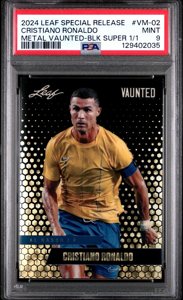 PSA 9 Cristiano Ronaldo Leaf Vaunted Metal #VM-02 Black Superprismatic 1/1 Card