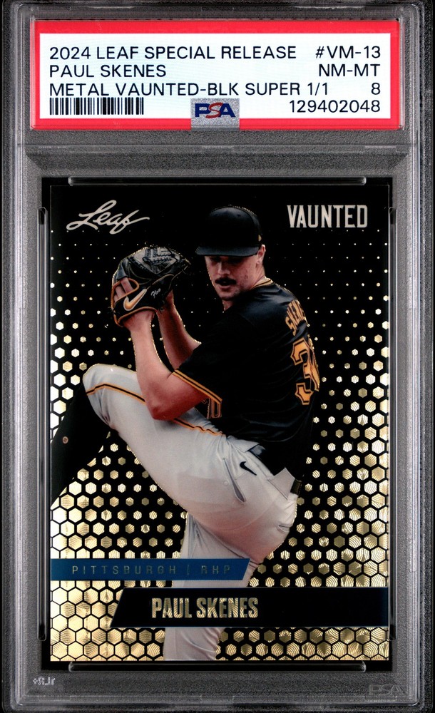 PSA 8 Paul Skenes Leaf Vaunted Metal #VM-13 Black Superprismatic 1/1 Rookie Card