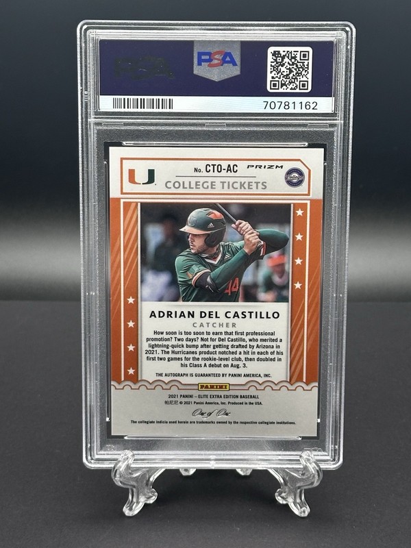 2021 Elite Extra Superfractor Gold Vinyl 1/1 Auto Adrian Del Castillo PSA 10 view 2