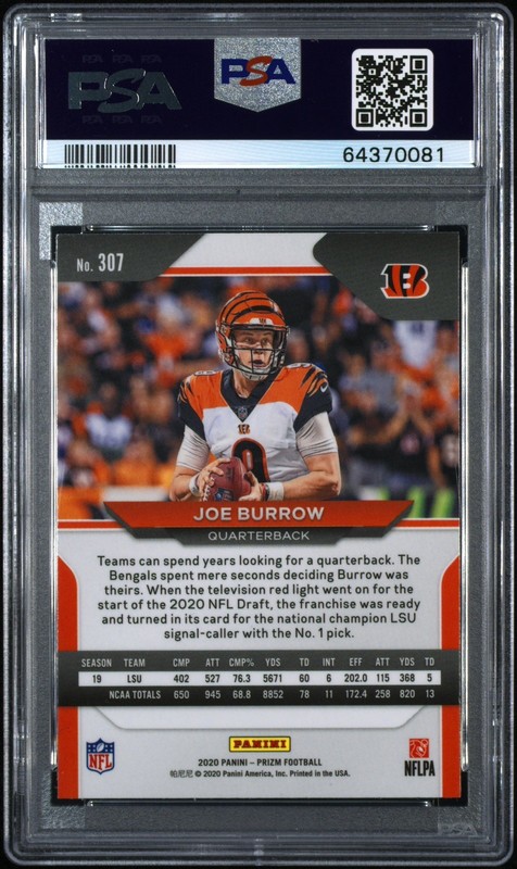 2020 Prizm Joe Burrow RC Rookie #307 Bengals PSA 10 view 2