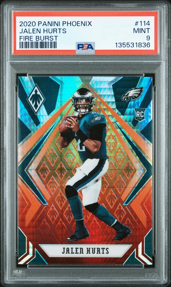2020 Panini Phoenix RC Jalen Hurts #114 Fire Burst RC PSA 9 SB MVP Eagles Rookie