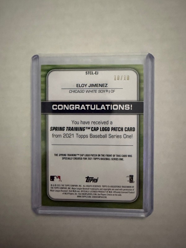 2021 Topps Series 1 Eloy Jimenez Spring Training Logo Patch Auto 10/10 view 2
