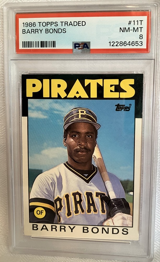 1986 Topps Traded #11T BARRY BONDS Pittsburgh PIRATES RC Rookie PSA 8 NM-MT view 1