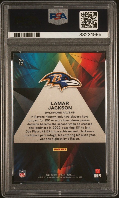 PSA 10 2023 Panini Prizm Football Prizmatic Lamar Jackson Ravens view 2