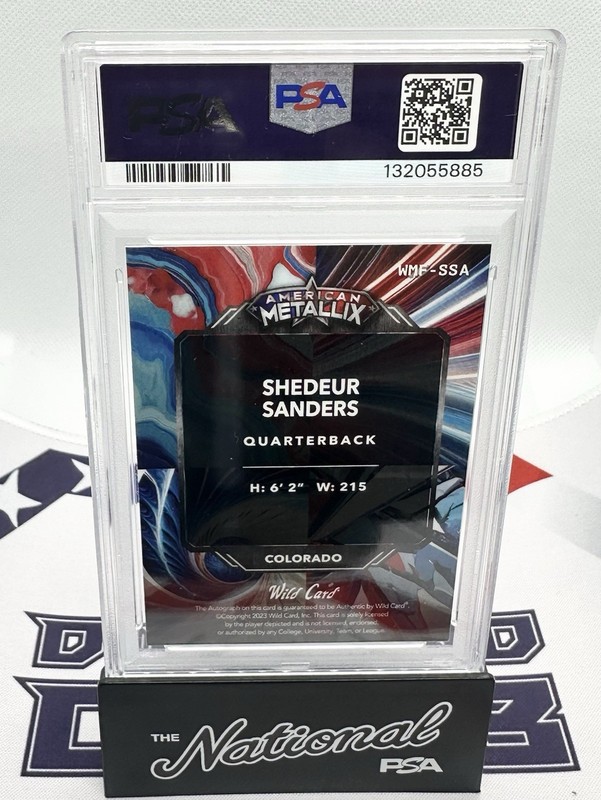 2023 Wild Card Metallix SHEDEUR SANDERS Wildfractal Auto Rainbow RWB 1/1 PSA 9 view 2