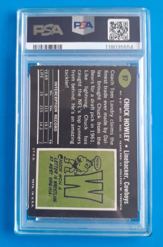 1969 CHUCK HOWLEY PSA 7 ... BONUS VINTAGE CARDS ADDED AT NO CHARGE!! view 2