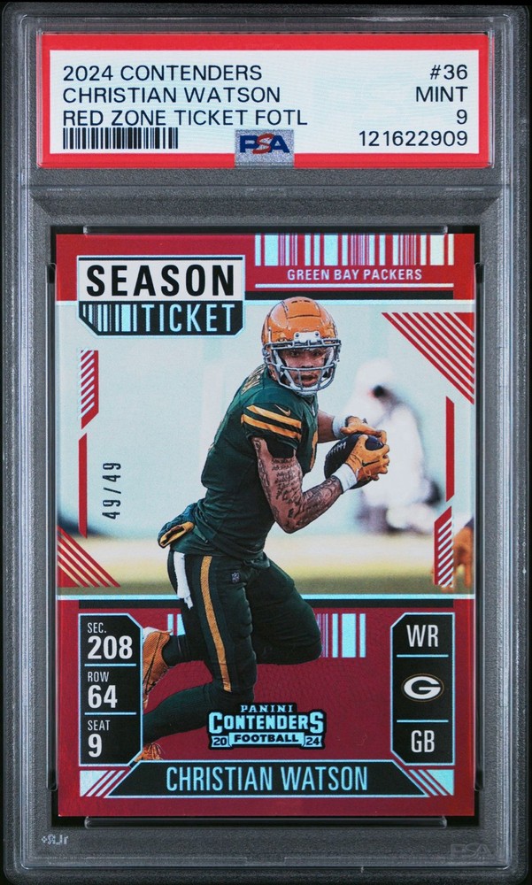 2024 Panini Contenders Christian Watson Red Zone Ticket FOTL 49/49 PSA 9 Pop 1