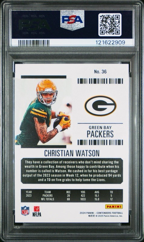 2024 Panini Contenders Christian Watson Red Zone Ticket FOTL 49/49 PSA 9 Pop 1 view 2