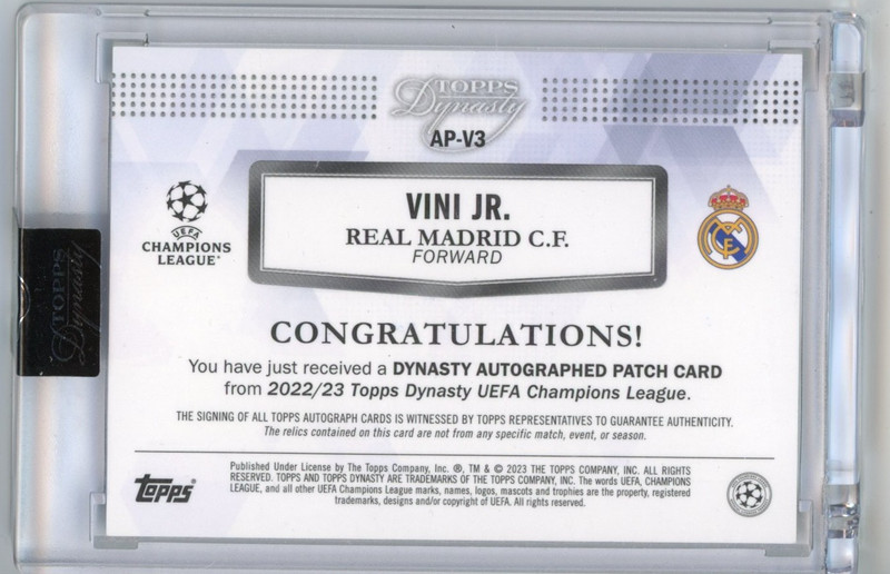 Vini Jr 2022-23 Topps Dynasty UCL Patch Auto /10 Real Madrid view 2