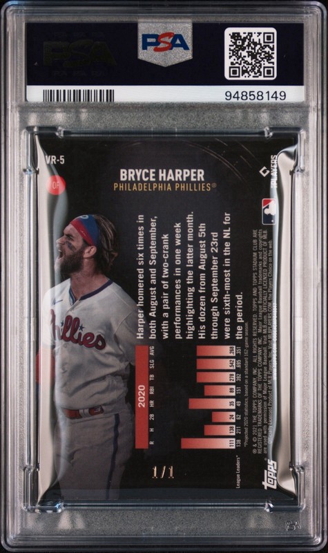 Bryce Harper 2021 Stadium Club Chrome SUPERFRACTOR 1/1 PSA 8 Virtual Reality #5 view 2