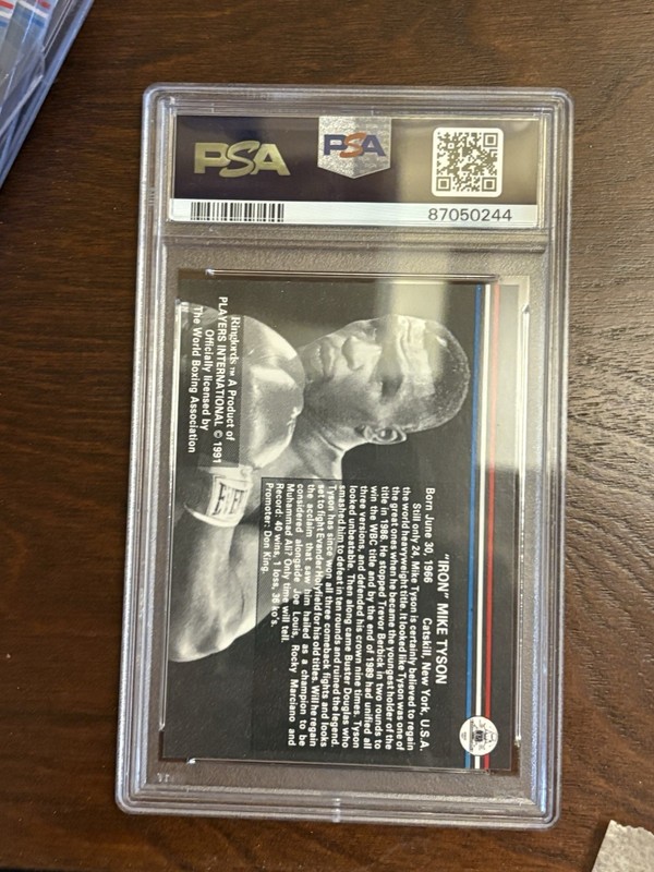 1991 PLAYERS INTER. MIKE TYSON RINGLORDS No Sample Stamp PSA 6 view 2