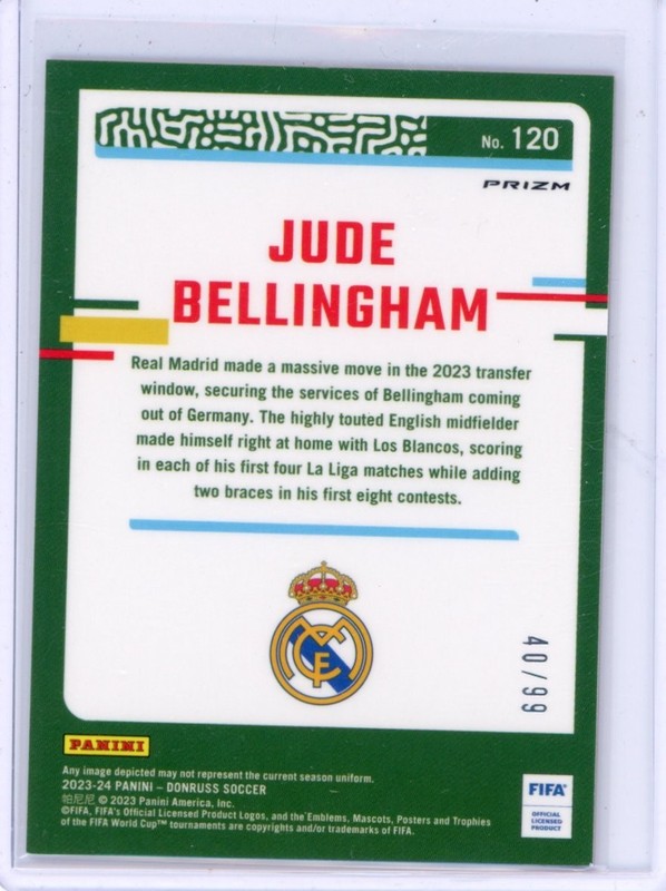 Jude Bellingham 2023-24 Panini Donruss Optic Pink Velocity Prizm /99 #120 view 2