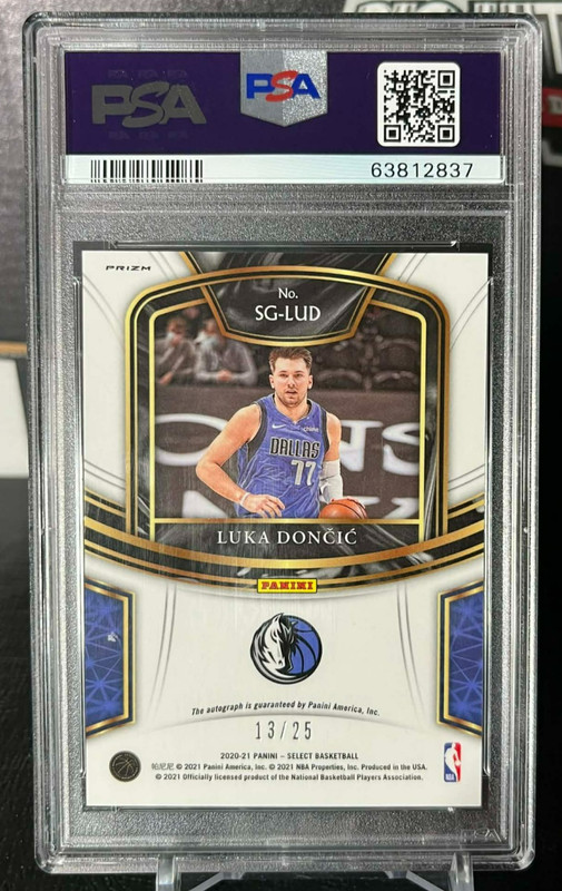 2020 PANINI SELECT LUKA DONCIC AUTO SIGNATURES TIE DYE PRIZM 13/25 PSA 10/10 GEM view 2