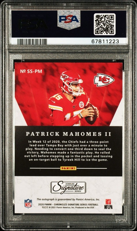 2020 Panini Patrick Mahomes Auto 5/5 Chronicles Signature Series PSA POP 1 view 2