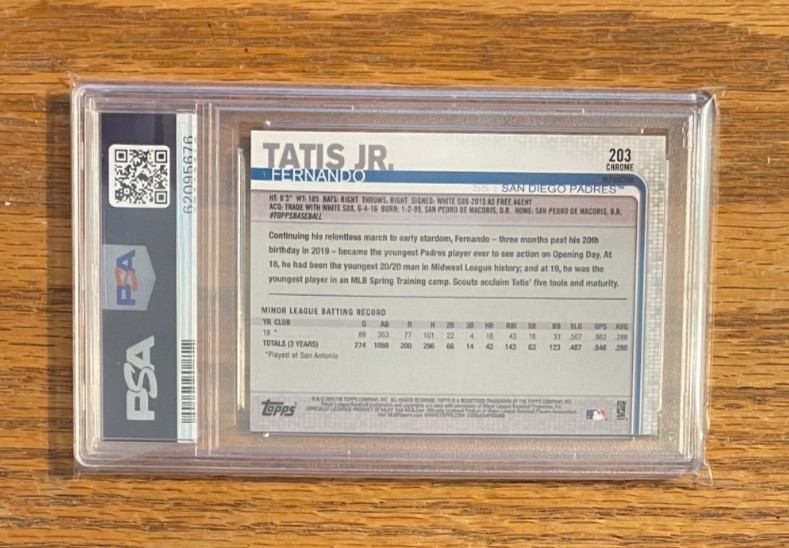 2019 Topps Chrome Fernando Tatis Jr #203 Sepia Refractor PSA 9 Mint Rookie Card view 2