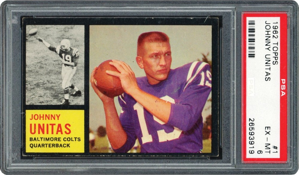 1962 Topps Football #1 Johnny Unitas Baltimore Colts PSA EX-MT 6 NO Creases!