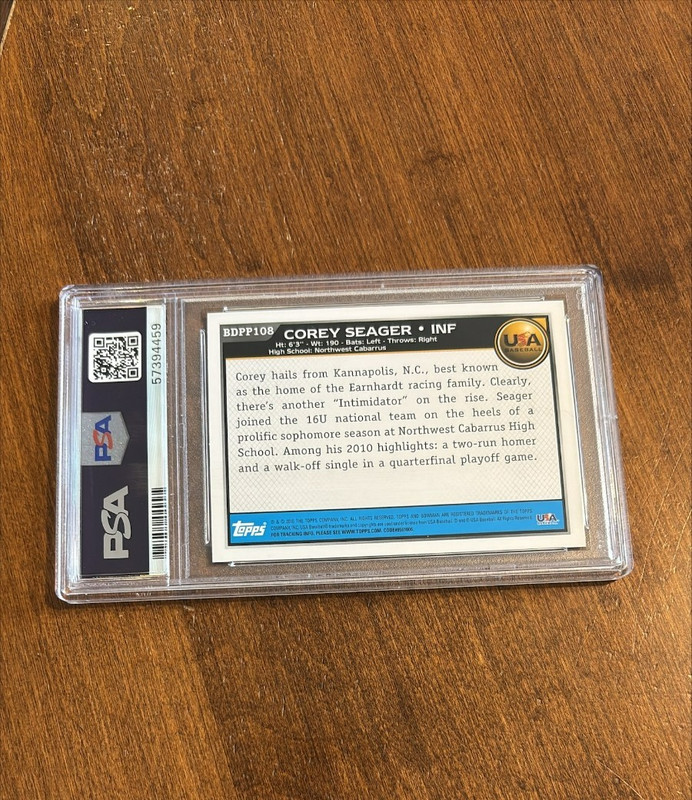 Corey Seager 2010 Bowman 1st Draft Picks Prospects #108 Dodgers Rangers PSA 10 view 2