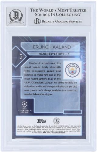 Erling Haaland Manchester City Signed '22-23 Topps Chrome UEFA S-2 BAS 9/10 Card view 2