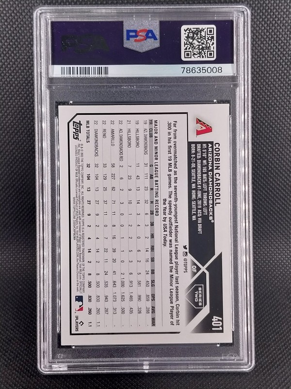 2023 Topps Series 2 Corbin Carroll Rookie RC #401 PSA MINT 9 Diamondbacks view 2