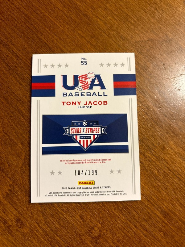 Tony Jacob 2017 USA Baseball Silhouette Game Used Auto #55 15 U National /199 view 2