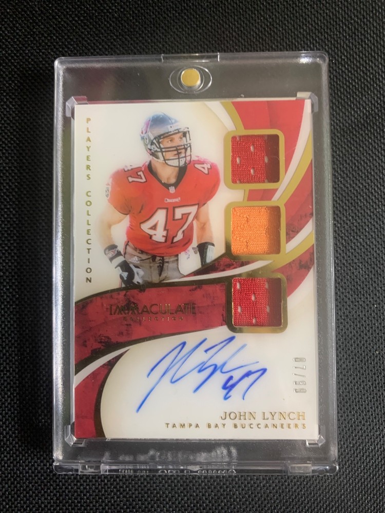 John Lynch 2019 Immaculate Players Collection 3 patch play worn on card AUTO /99