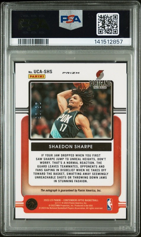 2022 Panini Contenders Optic Shaedon Sharpe Up Coming Orange 25/25 RC Auto PSA 8 view 2