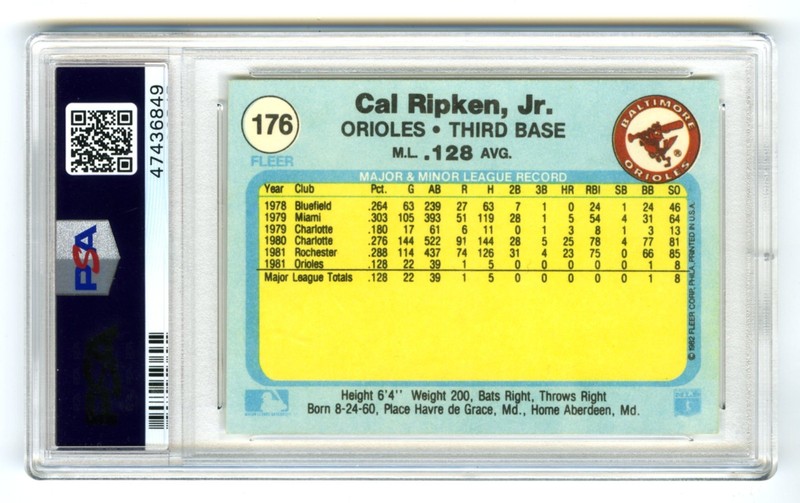 CAL RIPKEN JR~1982 FLEER PSA-8 NM-MT WELL-CENTERED ROOKIE RC CARD#176 (NEW CASE) view 2