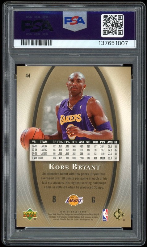 2005-06 UD Sweet Shot #44 KOBE BRYANT Gold Spectrum /75 PSA 6 EX-MT view 2