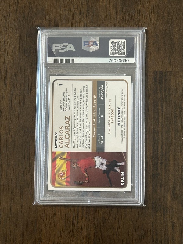 2022 NETPRO GREEN SHIRT #1 CARLOS ALCARAZ PSA 9 view 2