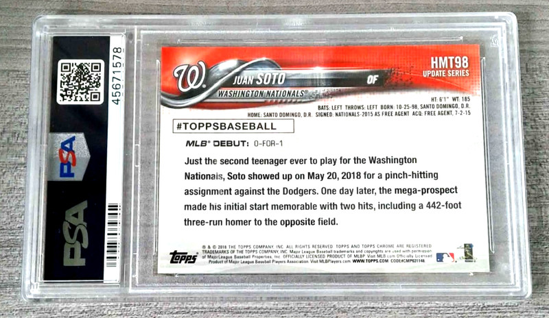 2018 Topps Chrome Update - Juan Soto #HMT98  Pink Refractor PSA 9  (RC) view 2