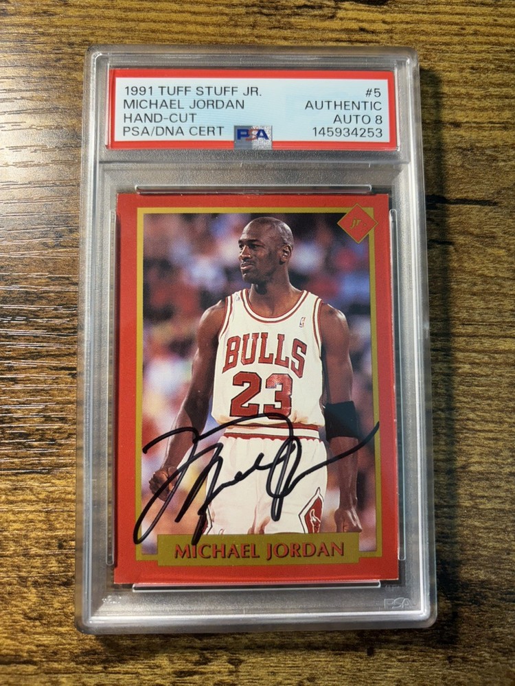 1991 Tuff Stuff Jr. Michael Jordan Hand-Cut #5 DNA Authentic Auto PSA 8 BULLS