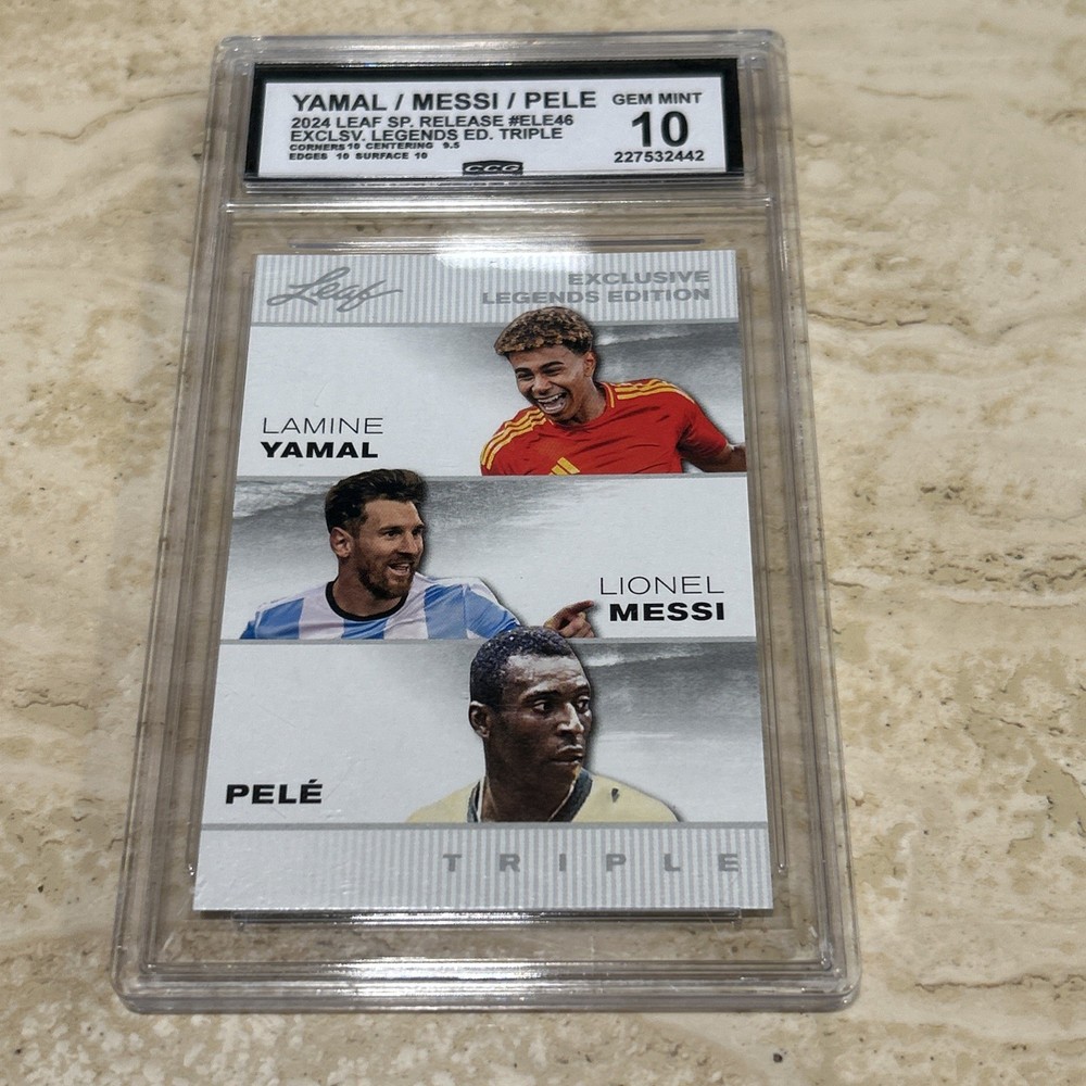 Graded 10 Yamal/ Messi/ Pele 2024 Leaf Sp. Release #ele46 Exclsv. Legends Triple