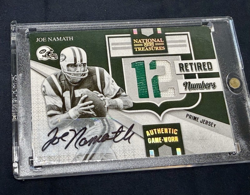 2009 National Treasures Retired Numbers Joe Namath GAME USED Patch Auto /12 view 2