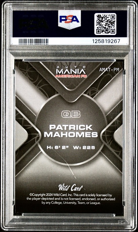 Patrick Mahomes 2024 Wild Card Automania Eagle 1/1 PSA 10 Chiefs view 2