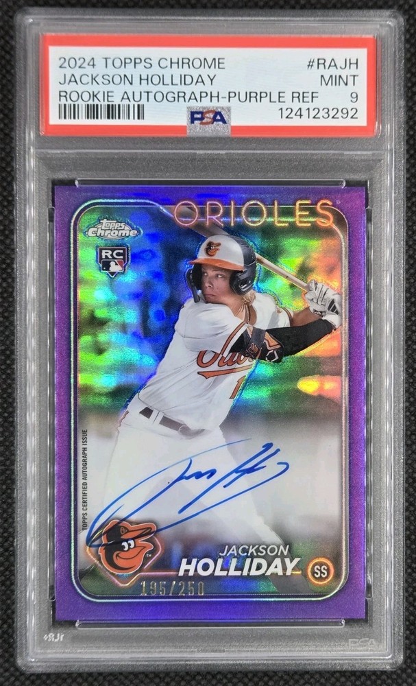 2024 JACKSON HOLLIDAY Topps Chrome ROOKIE AUTO Purple Refractor RAJH /250 PSA 9 view 1