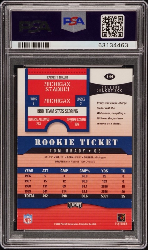 2000 PLAYOFF CONTENDERS #144 TOM BRADY AUTO ROOKIE TICKET AUTHENTIC PSA/DNA 10 view 2