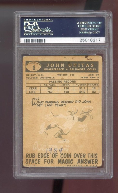 1959 Topps #1 Johnny Unitas John Unitas PSA 2 (MK) Graded Football Card Colts view 2