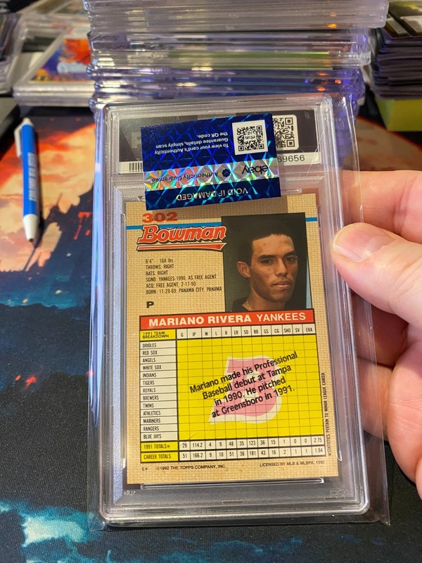 1992 Bowman Mariano Rivera Auto PSA 9/10 view 2
